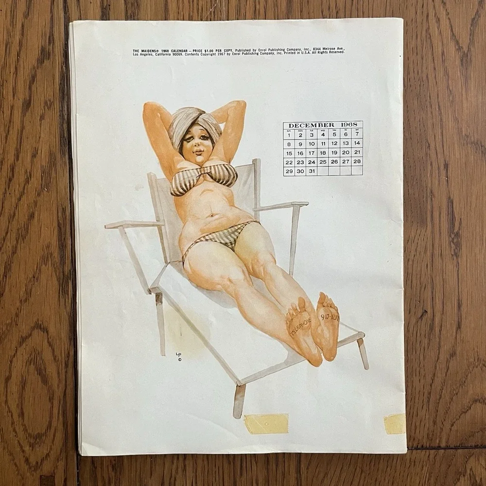 Vintage 1968 Maidens Pin Up Calendar Retro Girl Art Collectible Wall Calendar